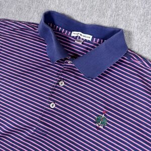 PETER MILLAR Mens Polo Golf Shirt XL Blue Pink Stripe Cotton Merion Golf Club